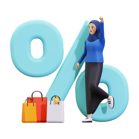 Femme hijab faisant du shopping lors des soldes du Ramadan  3D Illustration