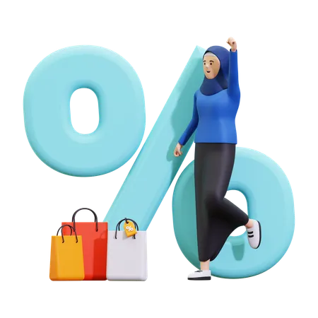 Femme hijab faisant du shopping lors des soldes du Ramadan  3D Illustration