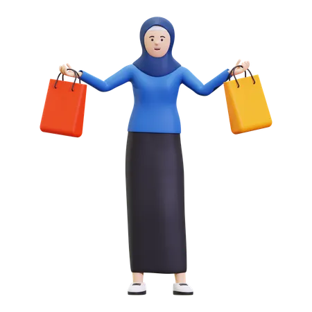 Femme Hijab Faisant Du Shopping Pour Le Ramadan  3D Illustration