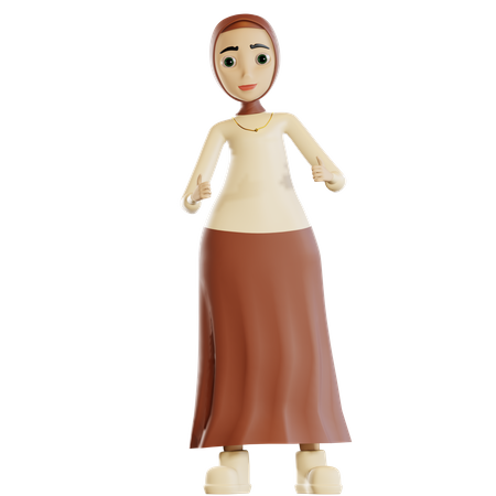 Hijab femme montrant les pouces vers le haut  3D Illustration