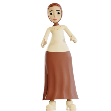 Hijab femme montrant les pouces vers le haut  3D Illustration