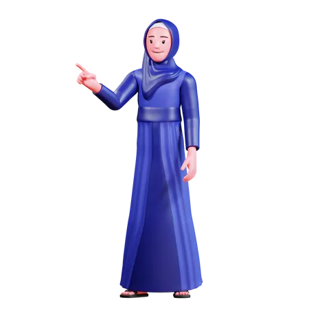 Femme hijab pointant quelque chose  3D Illustration