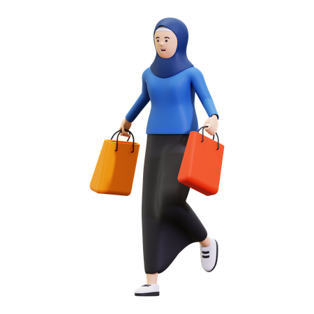 Hijab Femme Shopping  3D Illustration