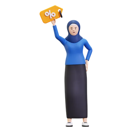 Femme Hijab Tenant Une Étiquette De Réduction  3D Illustration