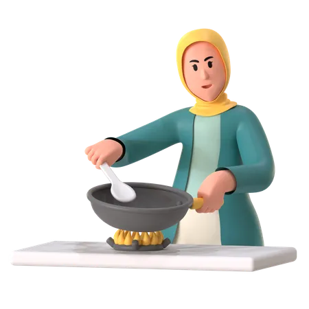 Fille Hijab Cuisine  3D Illustration