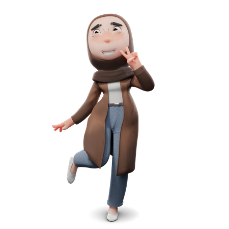 Hijab fille pose mignonne  3D Illustration