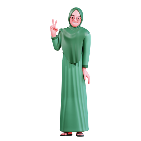 Fille hijab montrant le signe de la victoire  3D Illustration