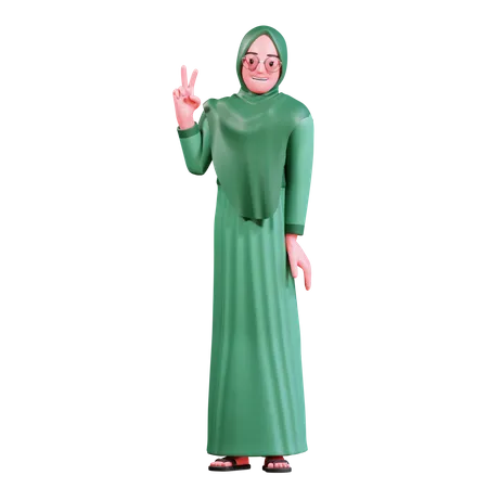 Fille hijab montrant le signe de la victoire  3D Illustration