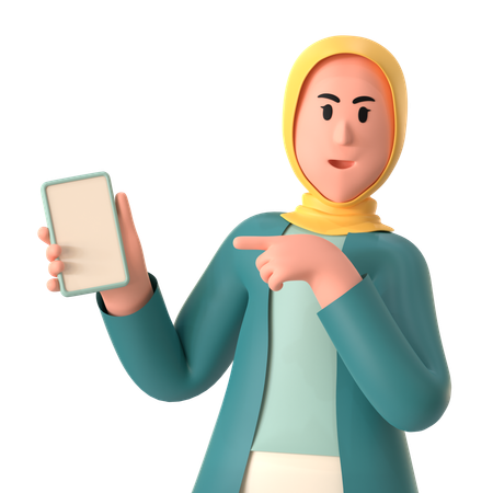 Fille Hijab Montrant Un Smartphone  3D Illustration