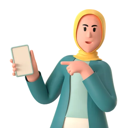 Fille Hijab Montrant Un Smartphone  3D Illustration