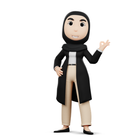 Fille Hijab Montrant Un Signe Fantastique  3D Illustration