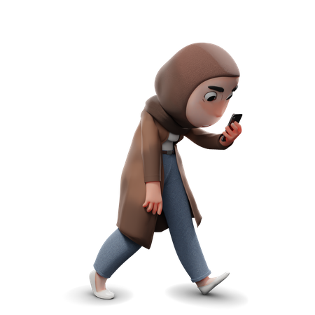 Hijab fille regarder téléphone  3D Illustration