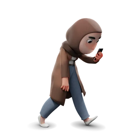 Hijab fille regarder téléphone  3D Illustration