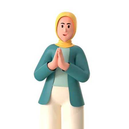 Salutation de fille hijab  3D Illustration