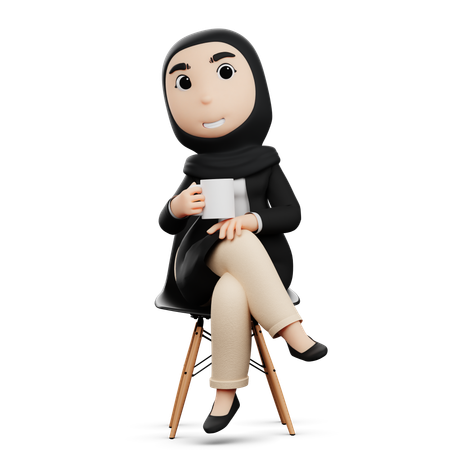 Hijab-Frau macht Kaffeepause  3D Illustration