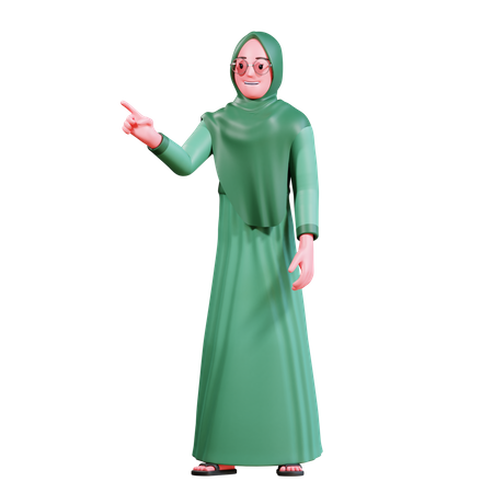 Hijab-Frau zeigt auf etwas  3D Illustration