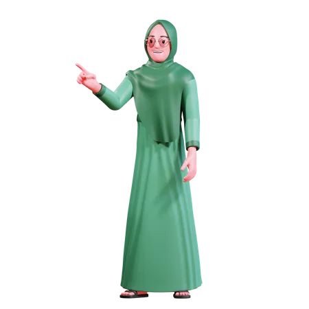 Hijab-Frau zeigt auf etwas  3D Illustration