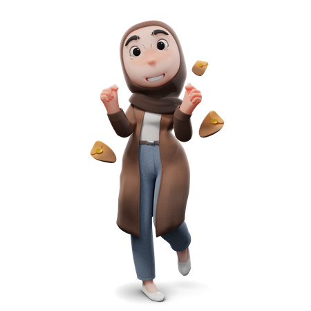 Hijab Girl And Pocket Money  3D Icon