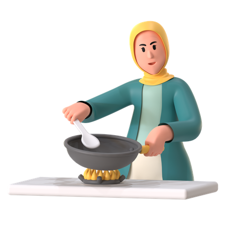 Hijab Girl Cooking  3D Illustration