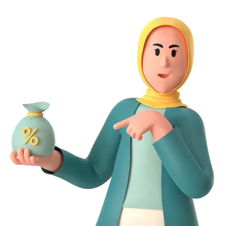 Garota hijab dando zakat  3D Illustration