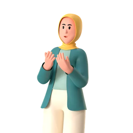 Hijab Girl Doing Islamic Praying  3D Illustration