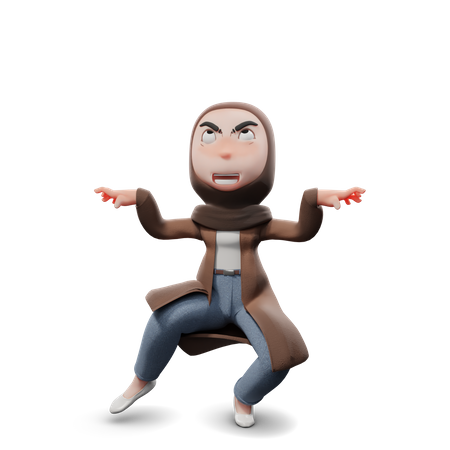 Hijab Girl Doing Kungfu  3D Illustration