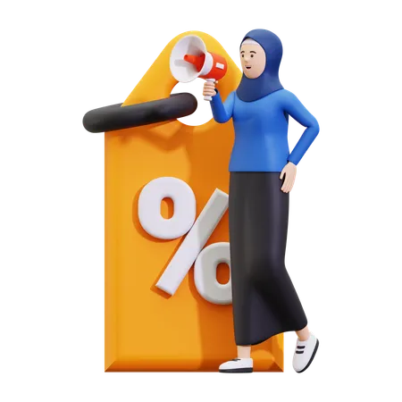 Hijab Girl Doing Sale Announcement  3D Illustration