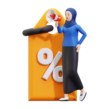 Hijab Girl Doing Sale Announcement  3D Illustration