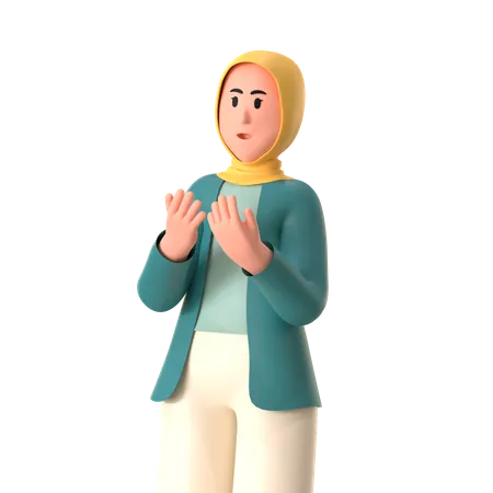 Garota Hijab fazendo oração islâmica  3D Illustration