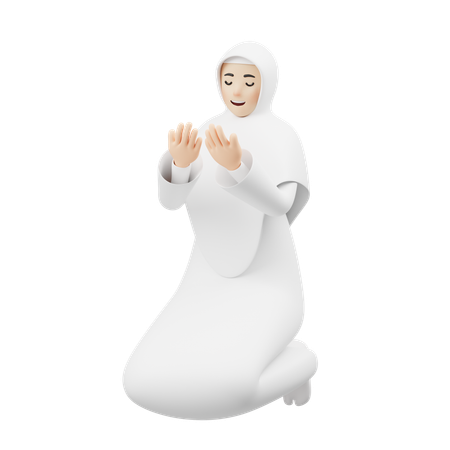 Garota Hijab fazendo oração muçulmana  3D Illustration