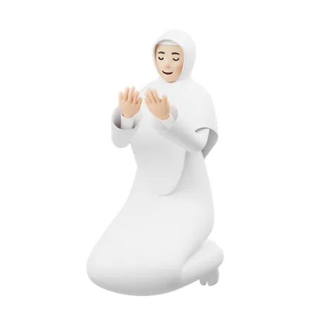 Garota Hijab fazendo oração muçulmana  3D Illustration