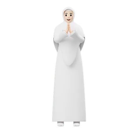 Hijab Girl Giving Greeting  3D Illustration