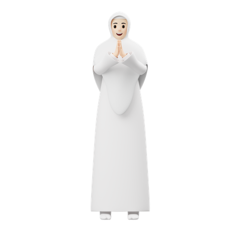 Hijab Girl Giving Greeting  3D Illustration