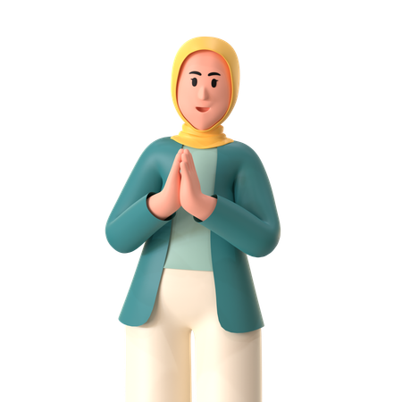 Hijab Girl Greeting  3D Illustration