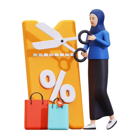 Hijab Girl Having Discount Voucher  3D Illustration