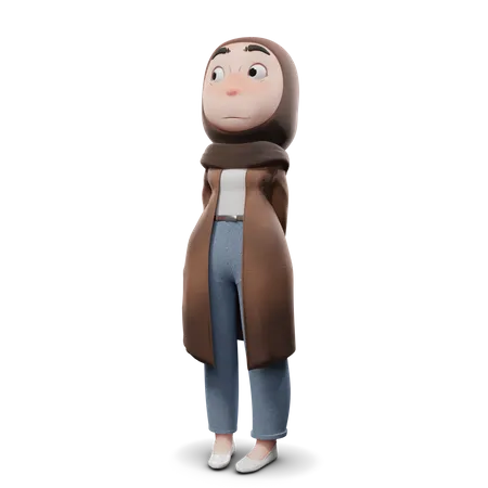 Hijab Girl Hiding Something  3D Illustration