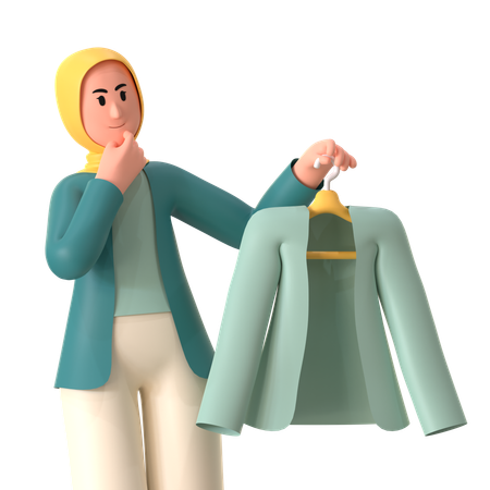 Hijab Girl Holding Dress  3D Illustration