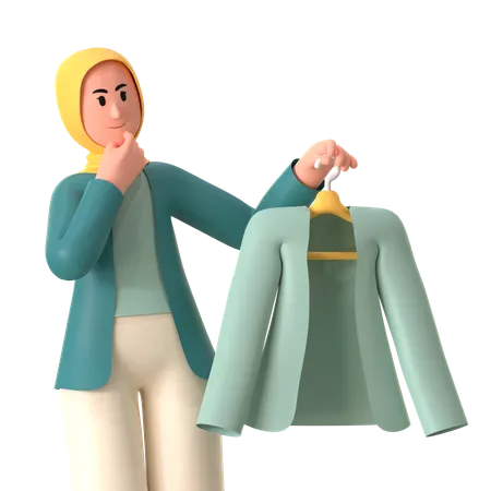 Hijab Girl Holding Dress  3D Illustration