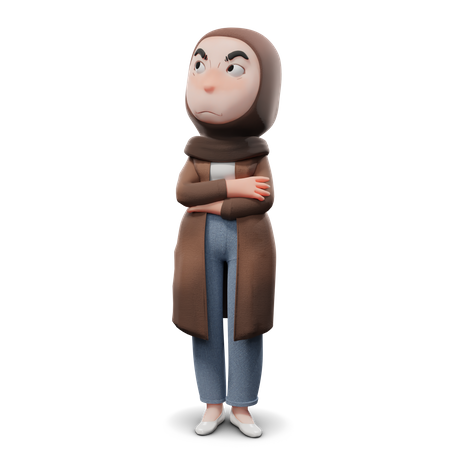 Hijab Girl Mad 3D Illustration