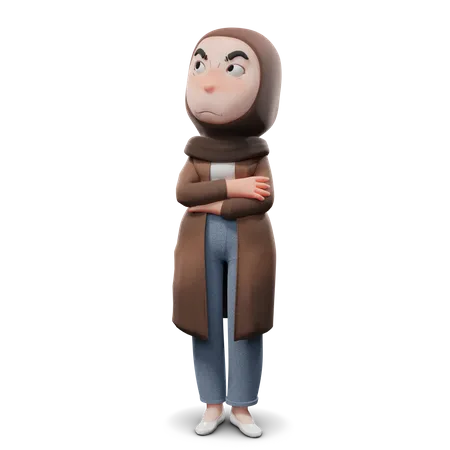 Hijab Girl Mad 3D Illustration