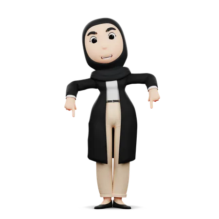 Garota Hijab mostrando gesto para baixo  3D Illustration