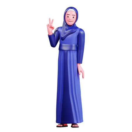 Garota Hijab mostrando sinal de vitória  3D Illustration