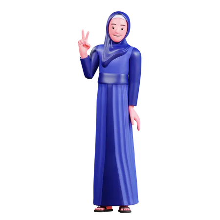 Garota Hijab mostrando sinal de vitória  3D Illustration