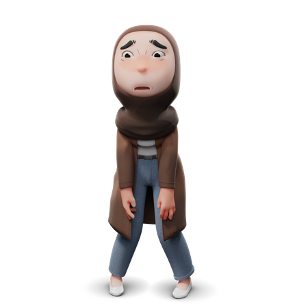 Hijab Girl Sad 3D Illustration