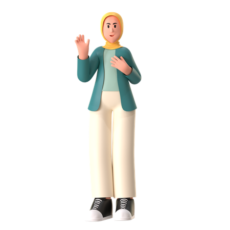 Hijab Girl Say Hello  3D Illustration