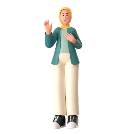 Hijab Girl Say Hello  3D Illustration