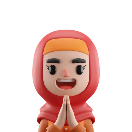 Hijab Girl Saying Namaste  3D Icon