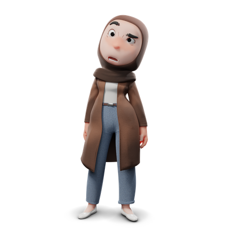 Hijab Girl Seriously  3D Icon