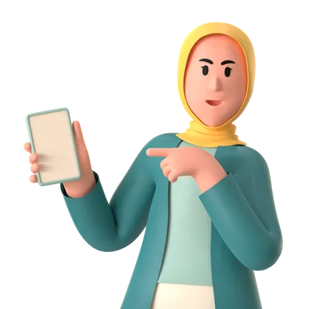 Hijab Girl Showing Smartphone  3D Illustration