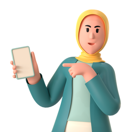Hijab Girl Showing Smartphone  3D Icon
